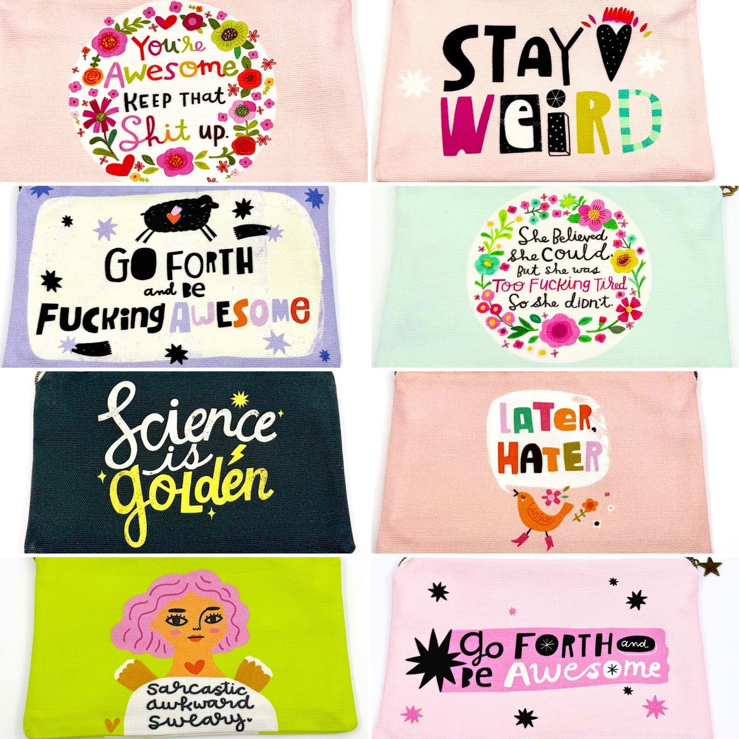 Zippered Canvas Pouch - Swears and Affirmations