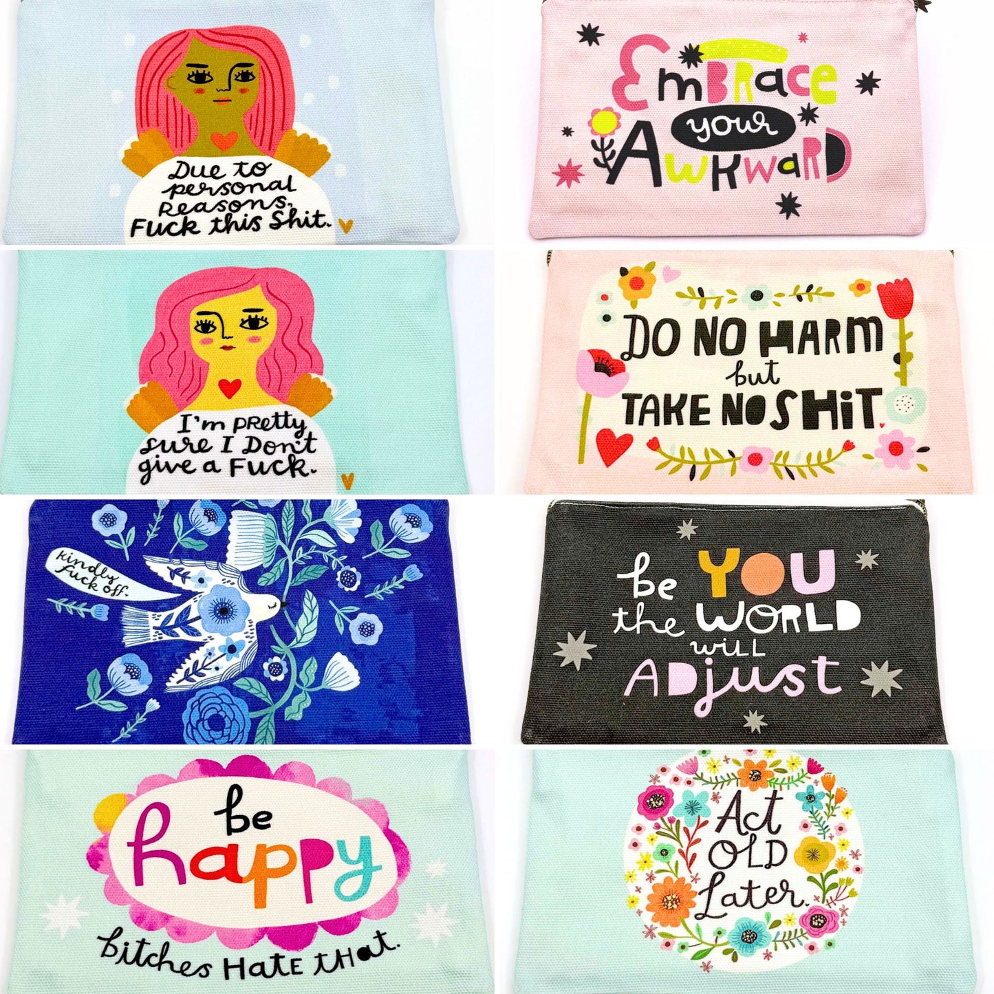 Zippered Canvas Pouch - Swears and Affirmations