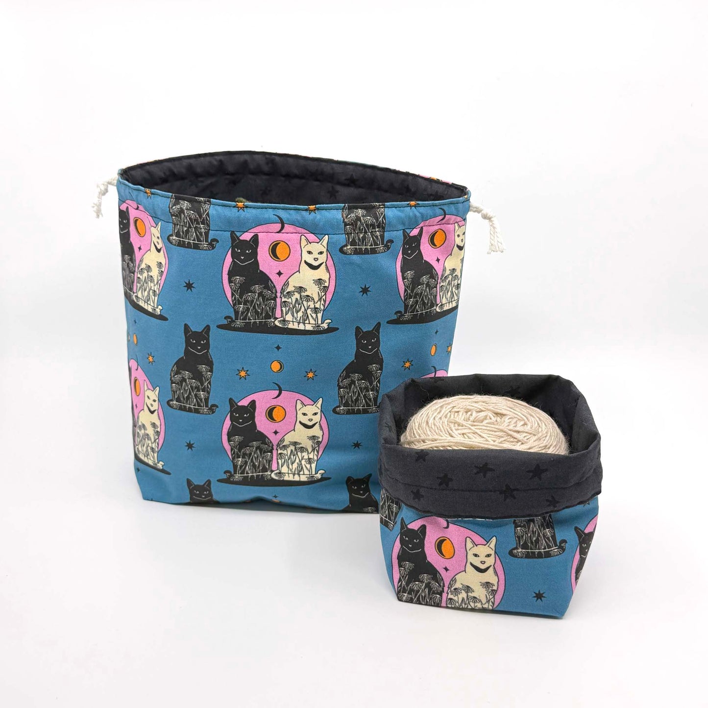Drawstring Pouch | Yarn Bowl | Project Bag | Sock Bag - Carpe Noctem Cats