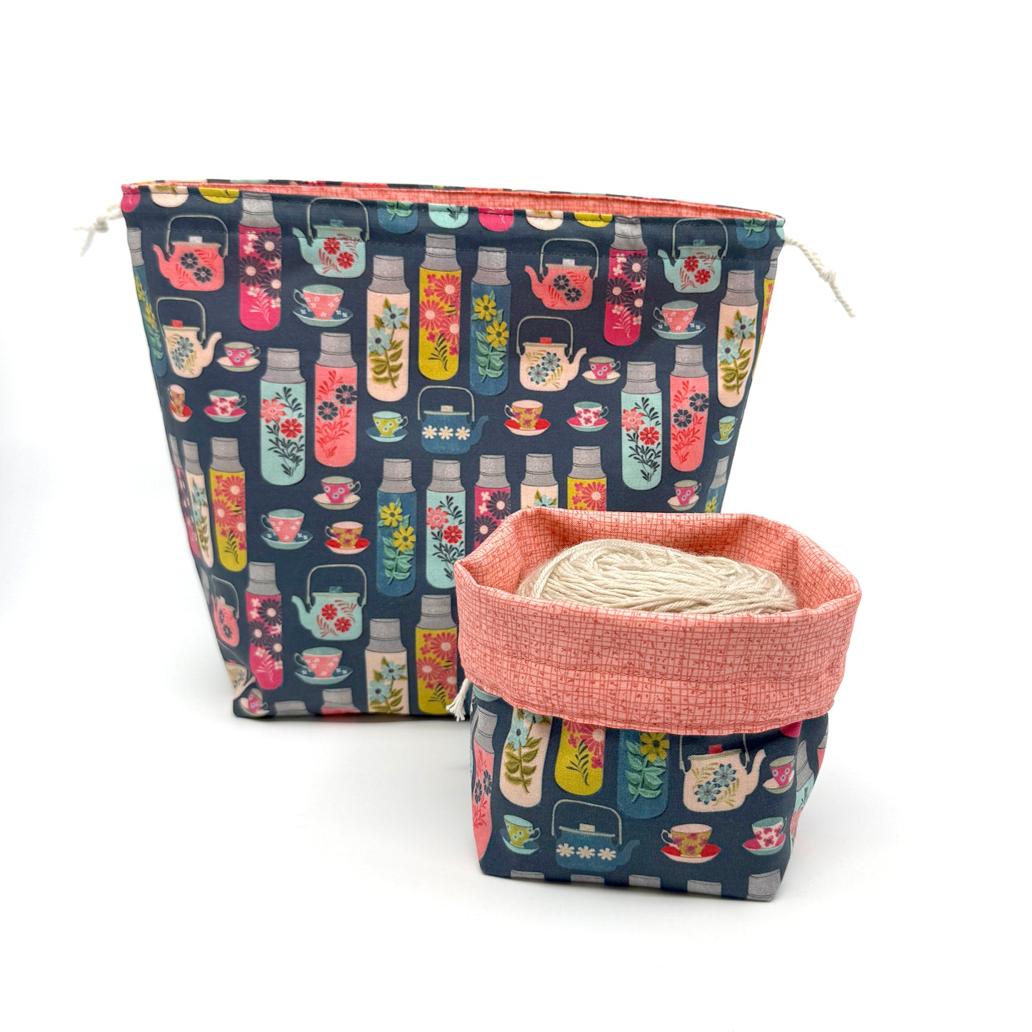 Drawstring Bag | Yarn Bowl | Project Bag | Dice Bag - Teapot and Coffee Carafe