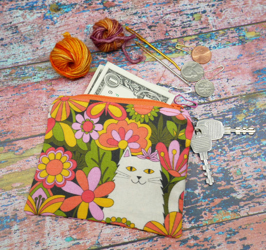 70s cat zippered bag