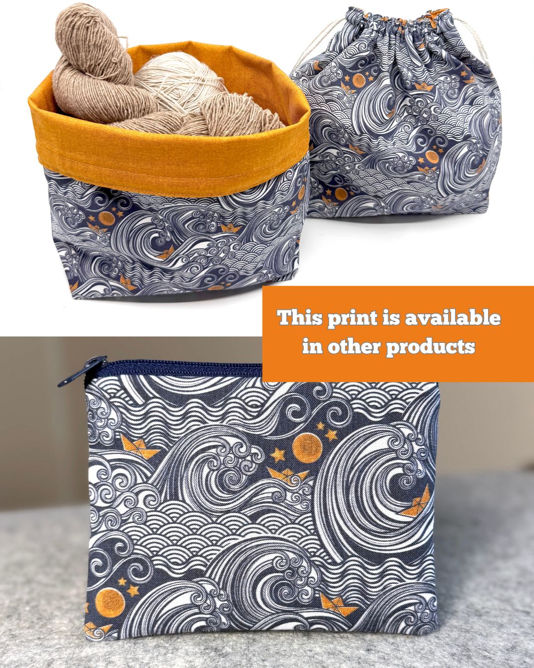 Drawstring Bag | Yarn Bowl | Project Bag | Dice Bag - Ocean