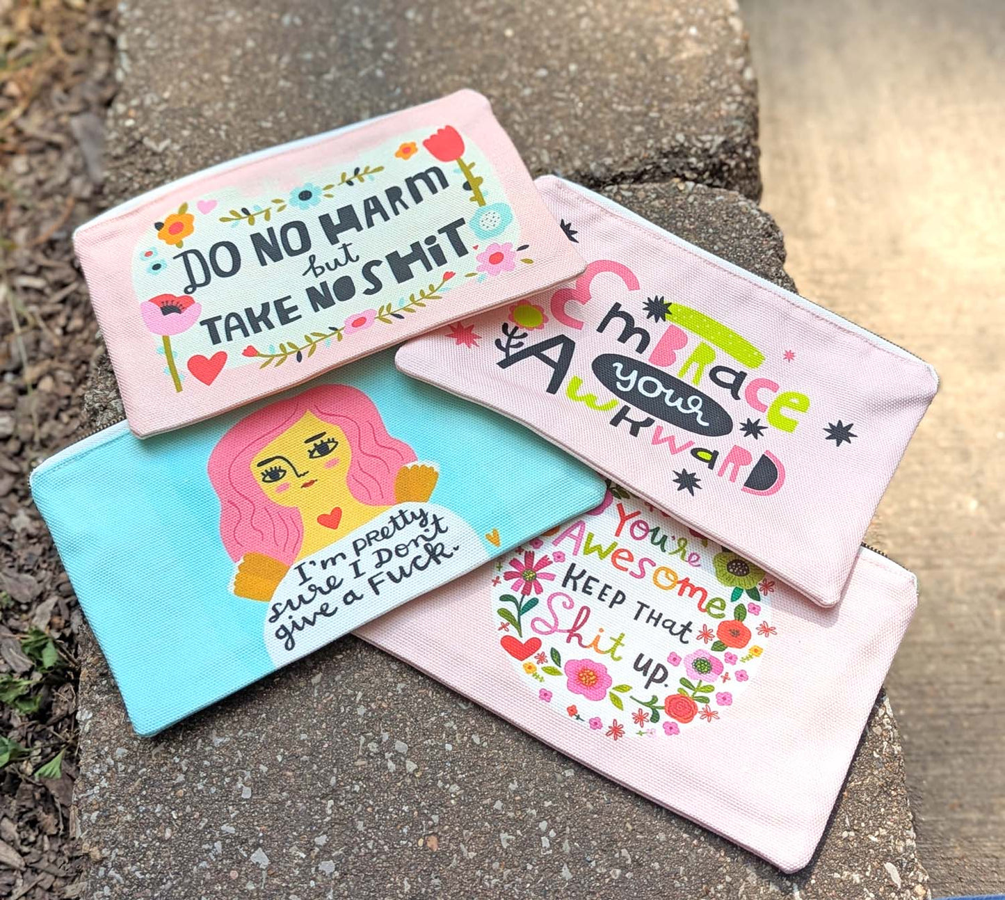 Zippered Canvas Pouch - Swears and Affirmations