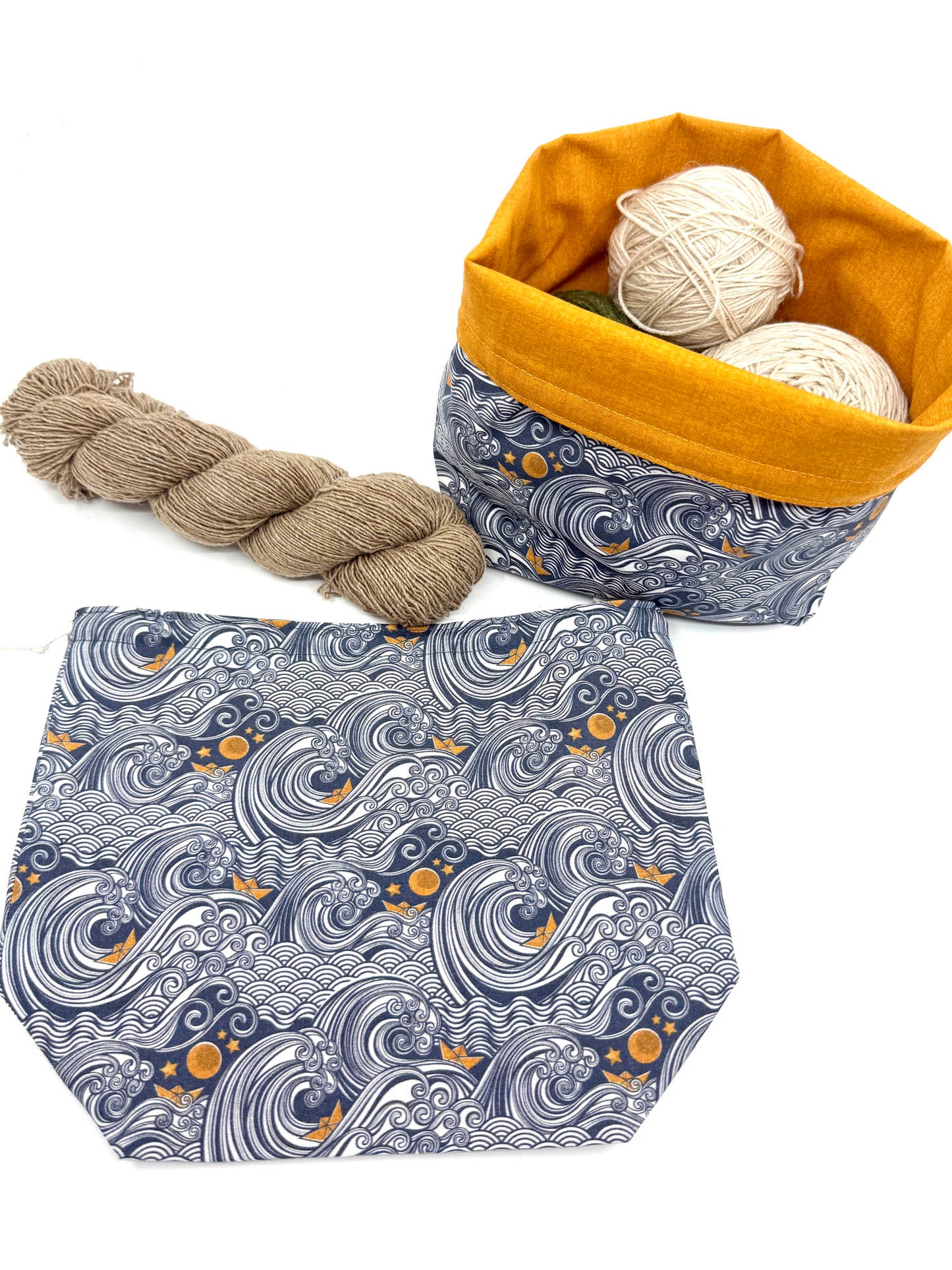 Drawstring Bag | Yarn Bowl | Project Bag | Dice Bag - Ocean
