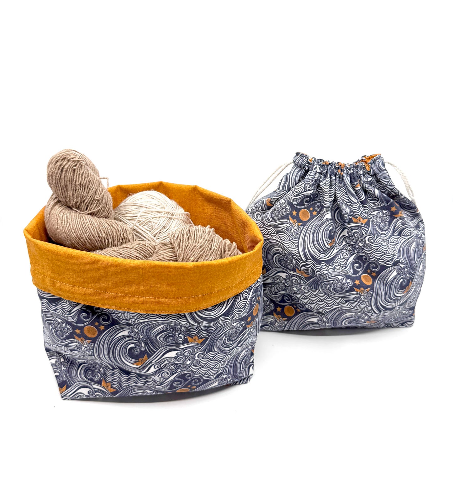 Drawstring Bag | Yarn Bowl | Project Bag | Dice Bag - Ocean