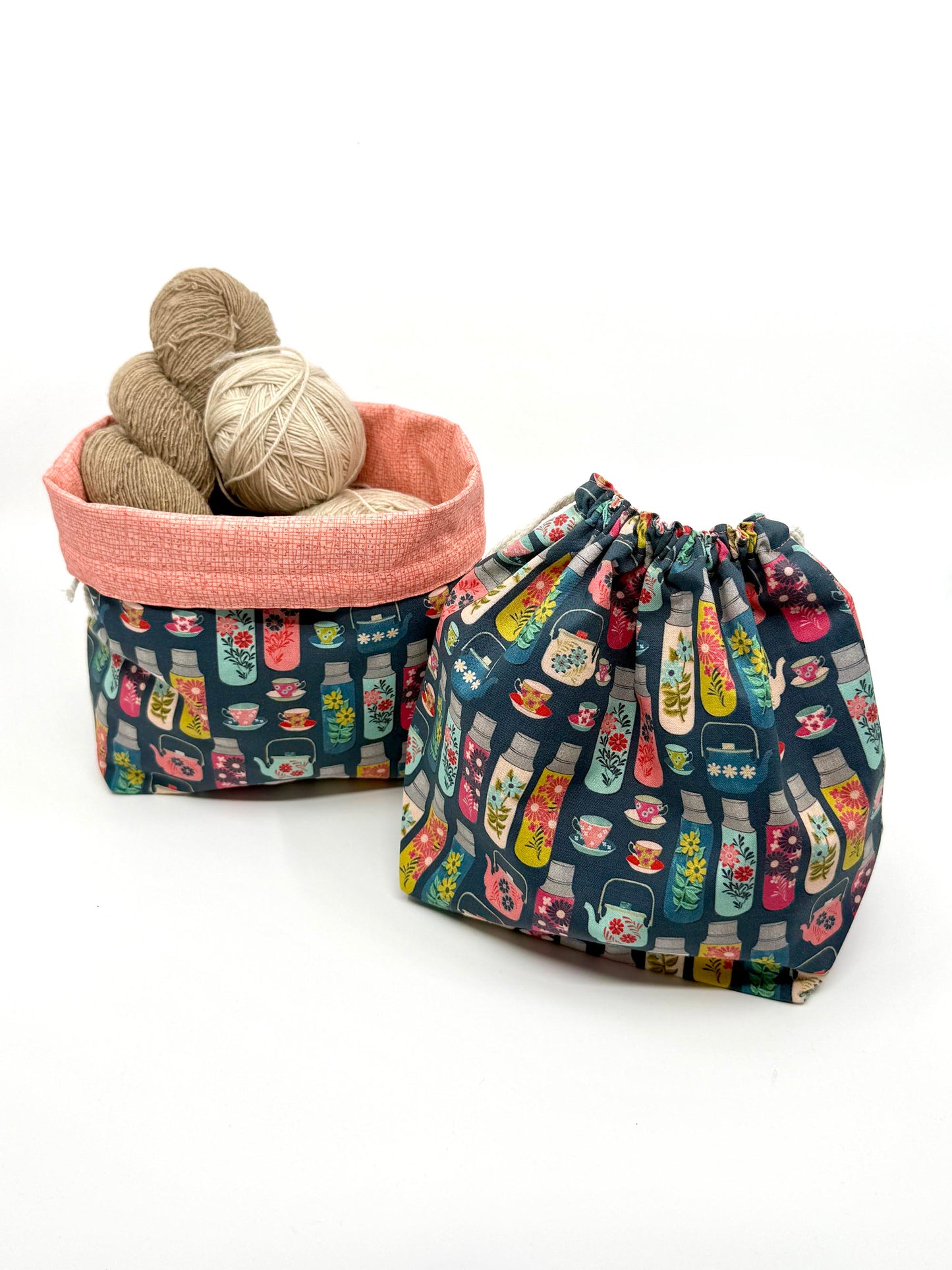 Drawstring Bag | Yarn Bowl | Project Bag | Dice Bag - Tea and Coffee