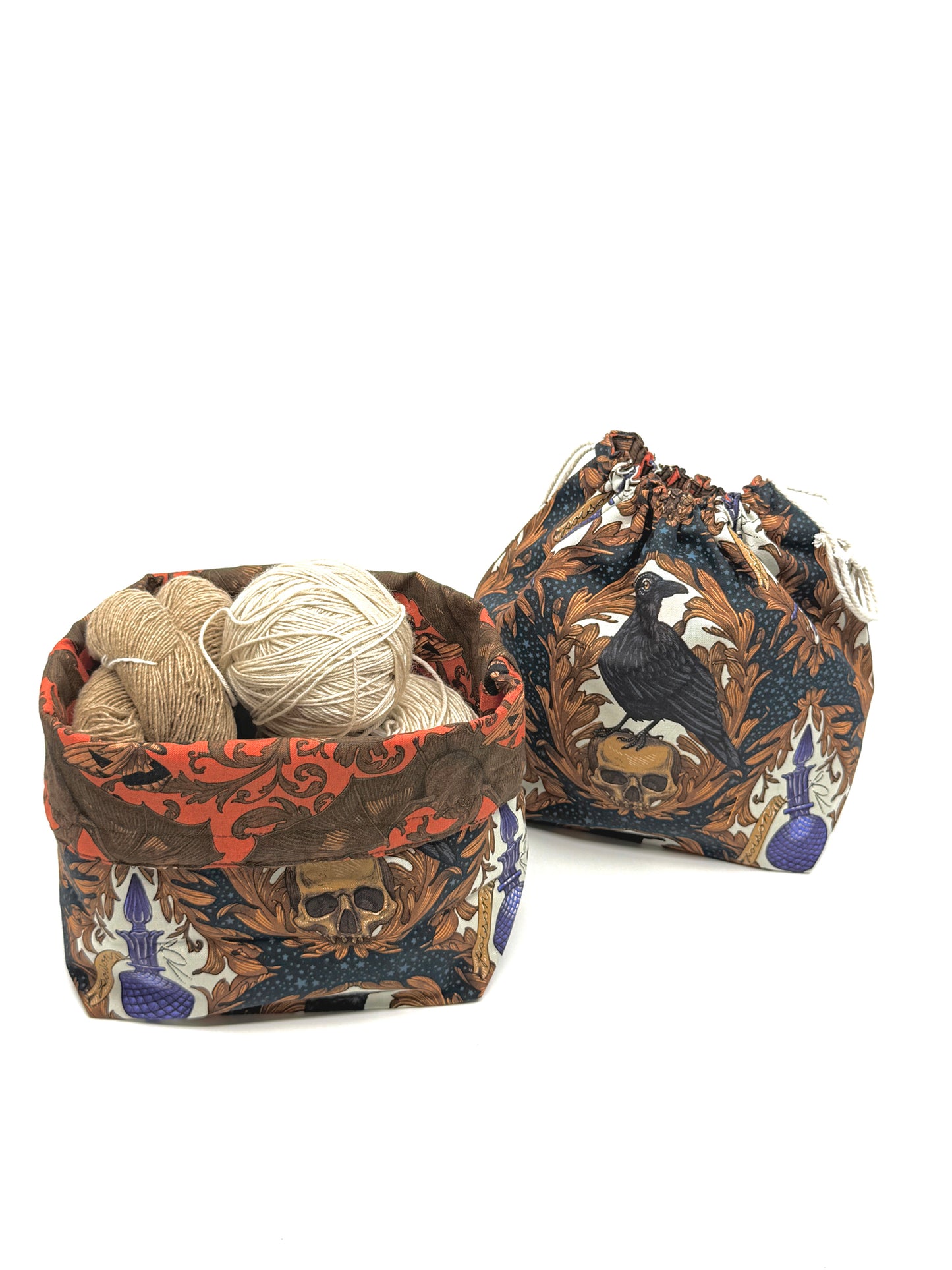 Drawstring Bag | Yarn Bowl | Project Bag | Dice Bag - Ravens and Bats