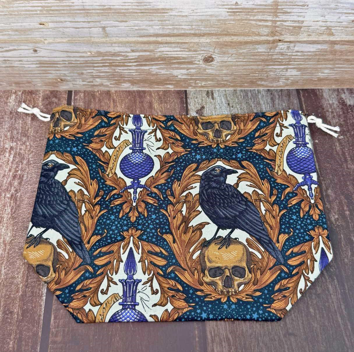 Drawstring Bag | Yarn Bowl | Project Bag | Dice Bag - Ravens and Bats