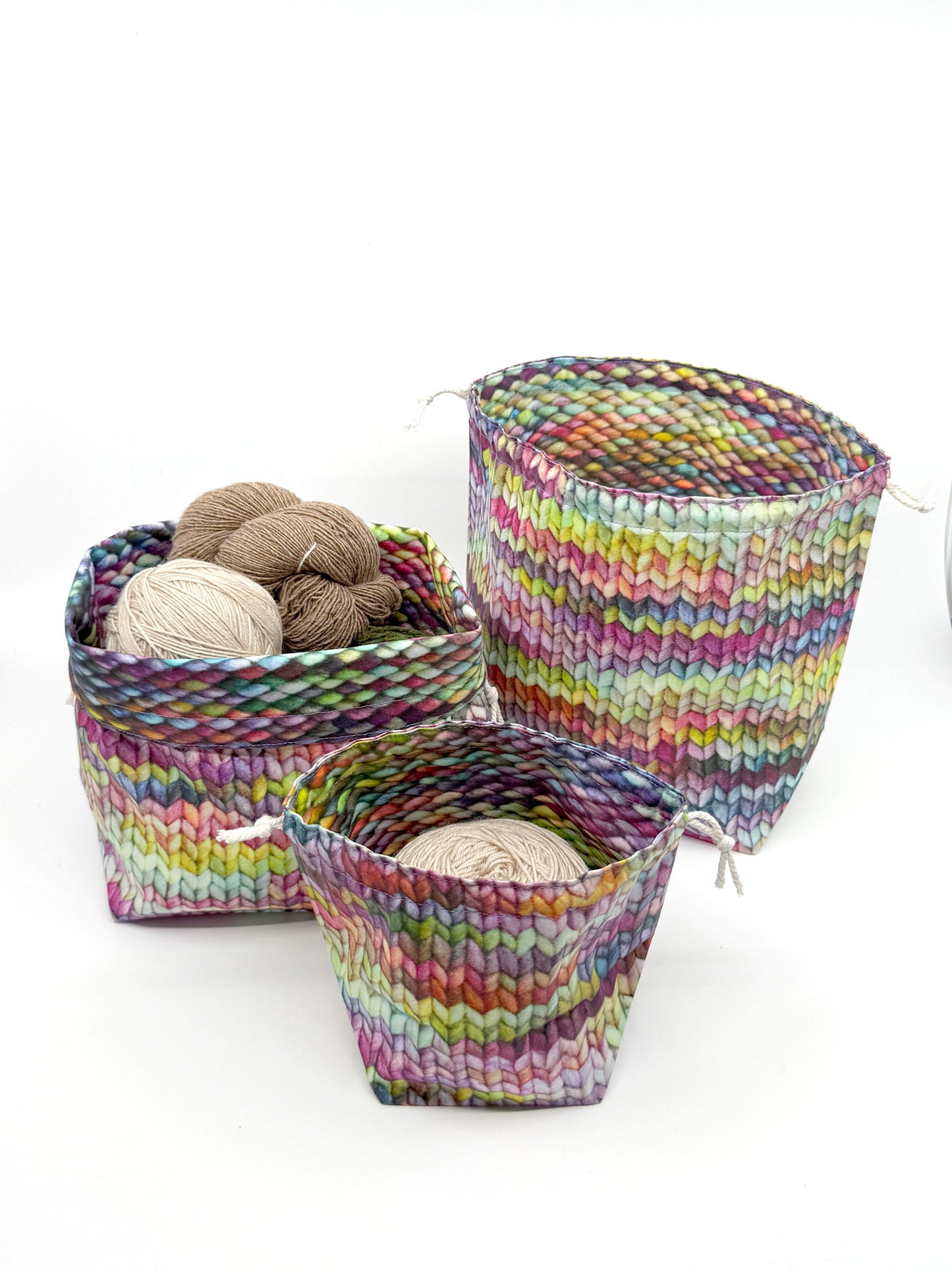 Drawstring Pouch | Fabric Yarn Bowl | Dice Bag - Stockinette