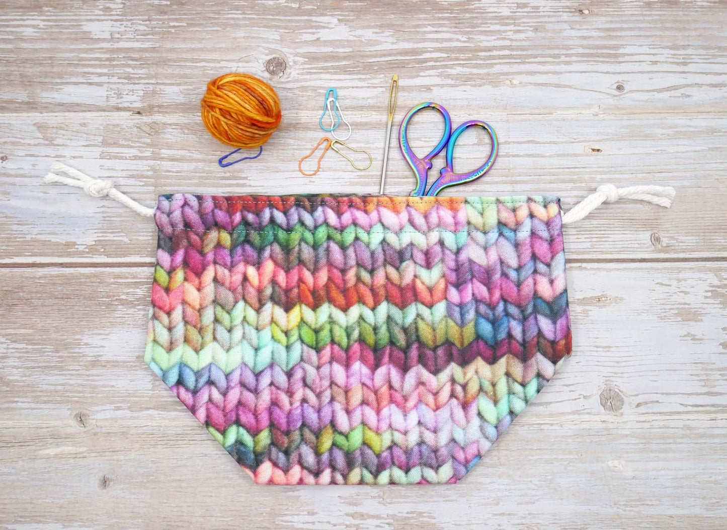 Small Drawstring Bag | Fabric Yarn Bowl - Stockinette