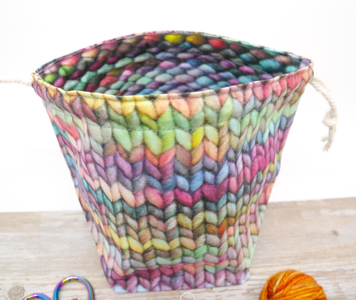 Small Drawstring Bag | Fabric Yarn Bowl - Stockinette