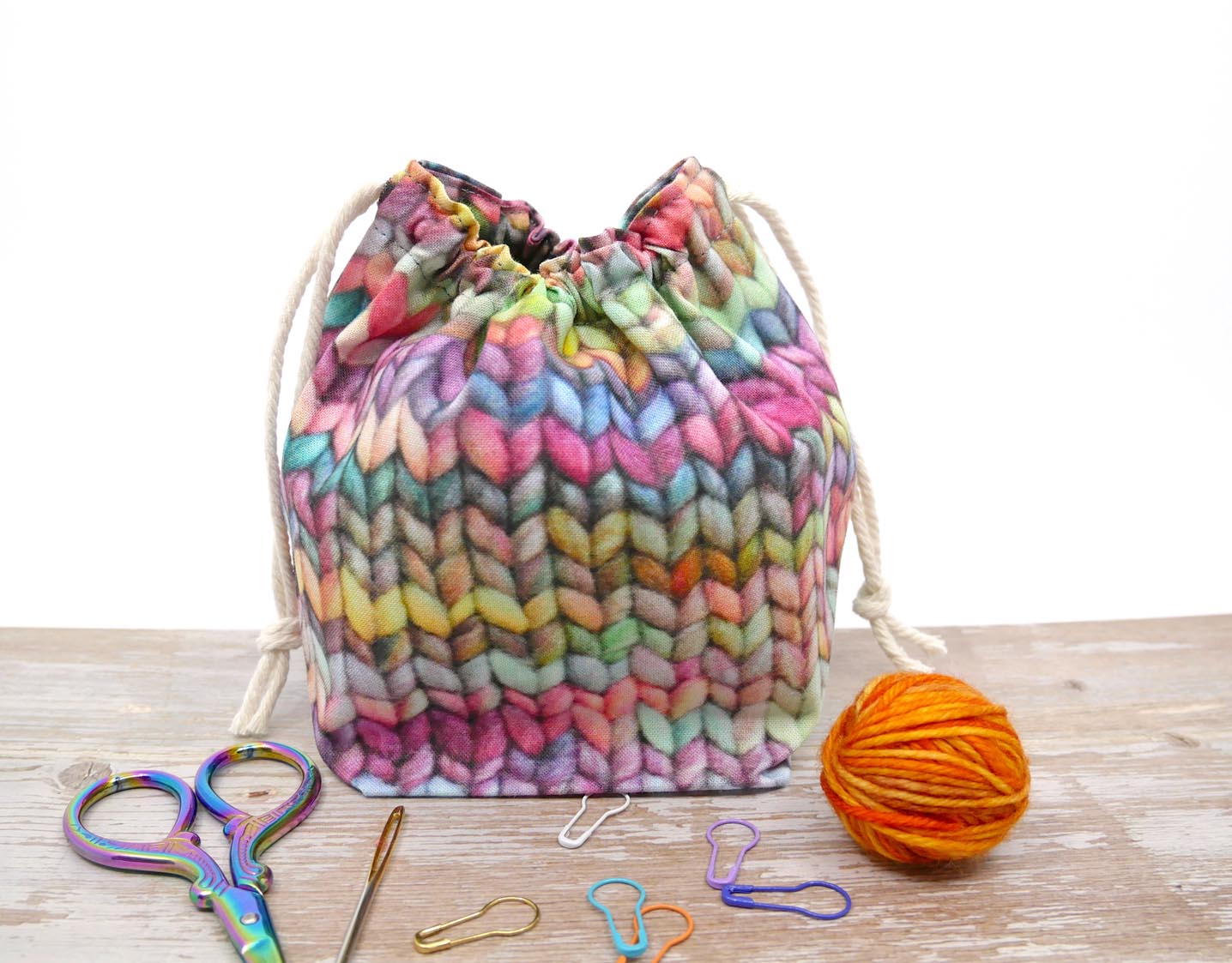 Small Drawstring Bag | Fabric Yarn Bowl - Stockinette