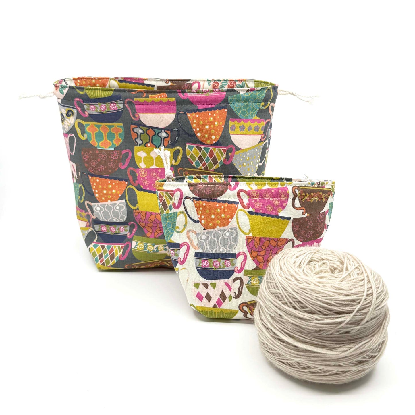 Drawstring Bag | Yarn Bowl | Project Bag | Dice Bag - Teacup