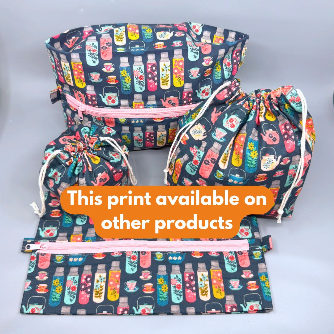 Drawstring Bag | Yarn Bowl | Project Bag | Dice Bag - Teapot and Coffee Carafe