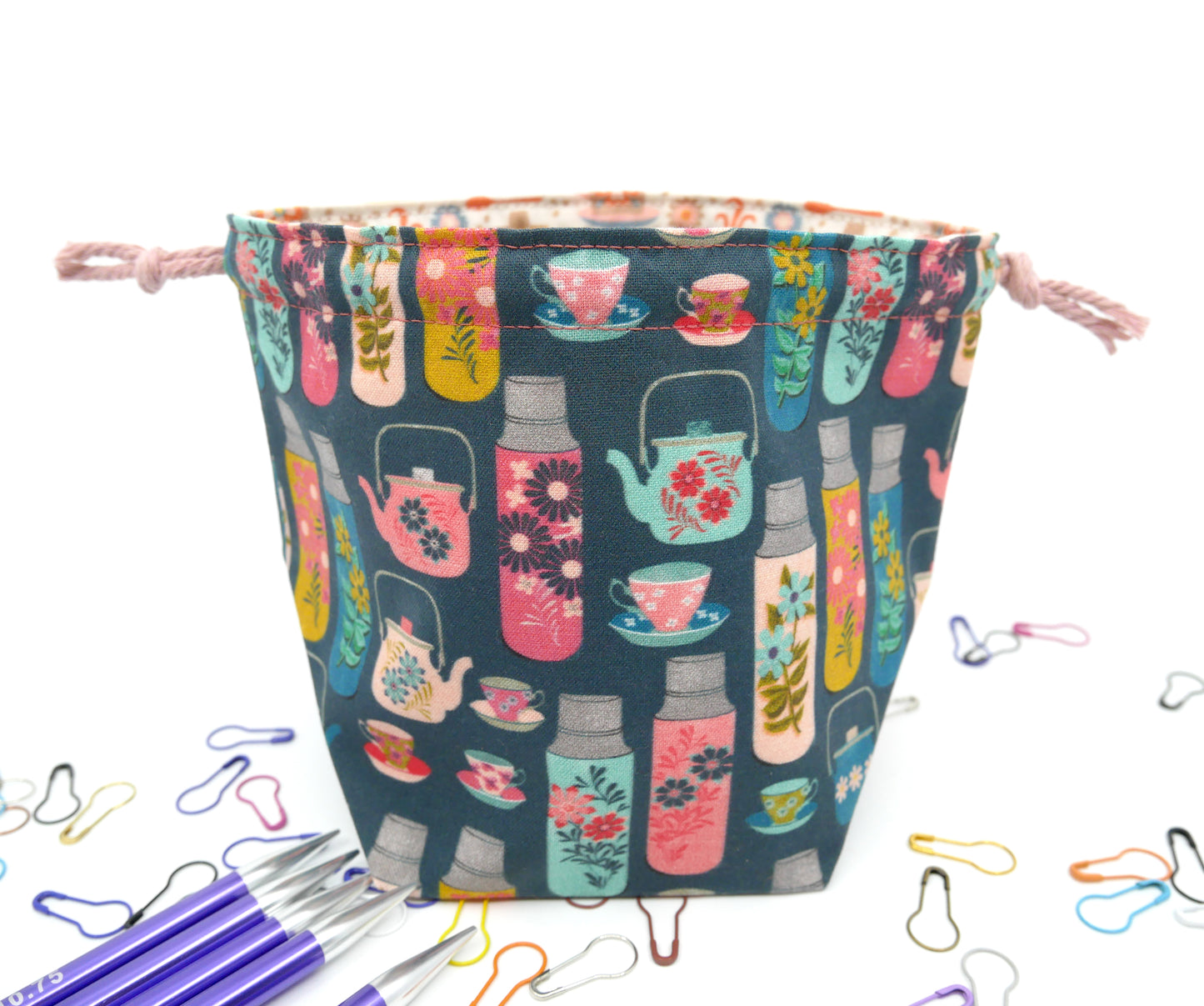 Drawstring Bag | Yarn Bowl | Project Bag | Dice Bag - Tea and Coffee
