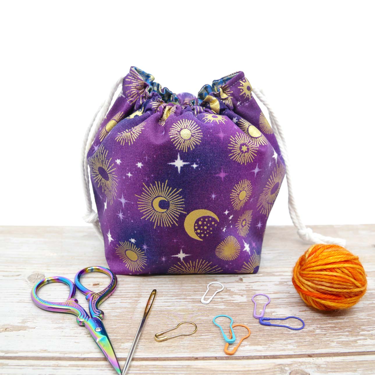 Small Drawstring Bag | Fabric Yarn Bowl - Purple Celestial