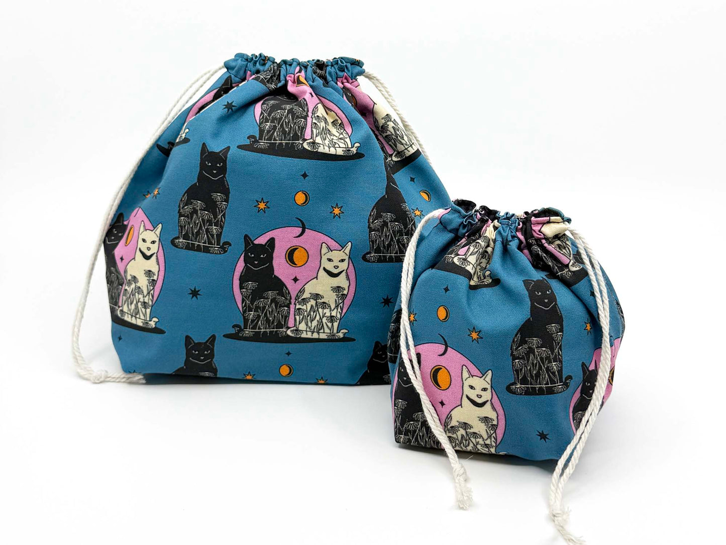 Drawstring Pouch | Yarn Bowl | Project Bag | Sock Bag - Carpe Noctem Cats