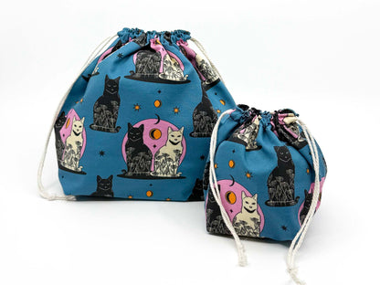 Drawstring Pouch | Yarn Bowl | Project Bag | Sock Bag - Carpe Noctem Cats