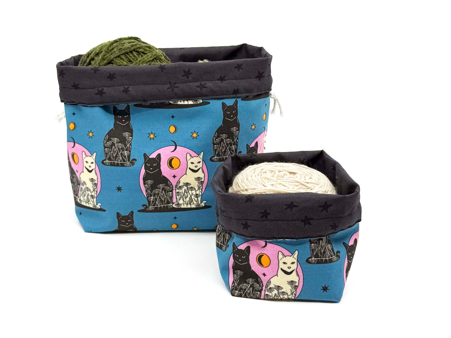 Drawstring Pouch | Yarn Bowl | Project Bag | Sock Bag - Carpe Noctem Cats