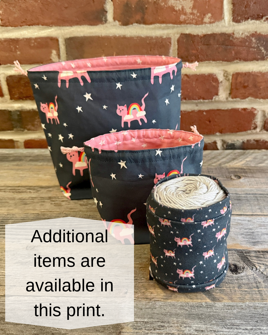 Drawstring Pouch | Yarn Bowl | Project Bag | Sock Bag - Cosmic Kitties