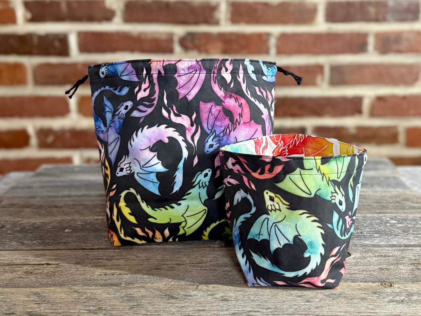 Drawstring Bag | Yarn Bowl | Project Bag | Dice Bag - Dragon
