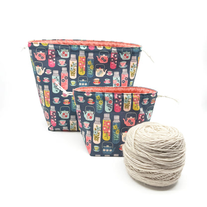 Drawstring Bag | Yarn Bowl | Project Bag | Dice Bag - Teapot and Coffee Carafe