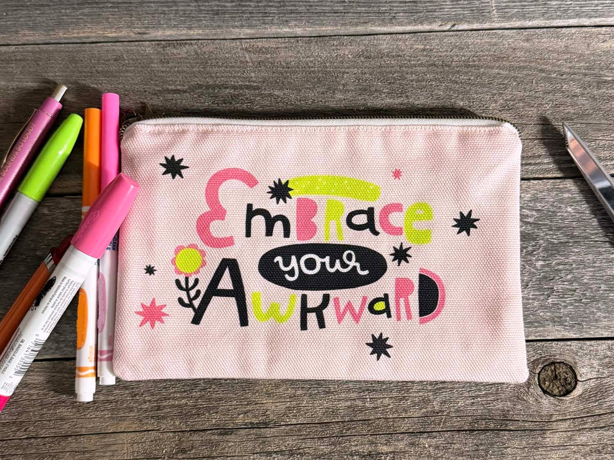 Cotton Canvas Zipper Pouch - Embrace Your Awkward