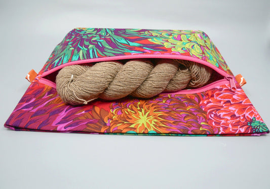 red chrysanthemum zippered project bag