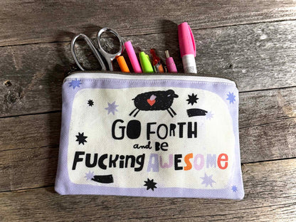 Cotton Canvas Zipper Pouch - Go Forth and Be Awesome