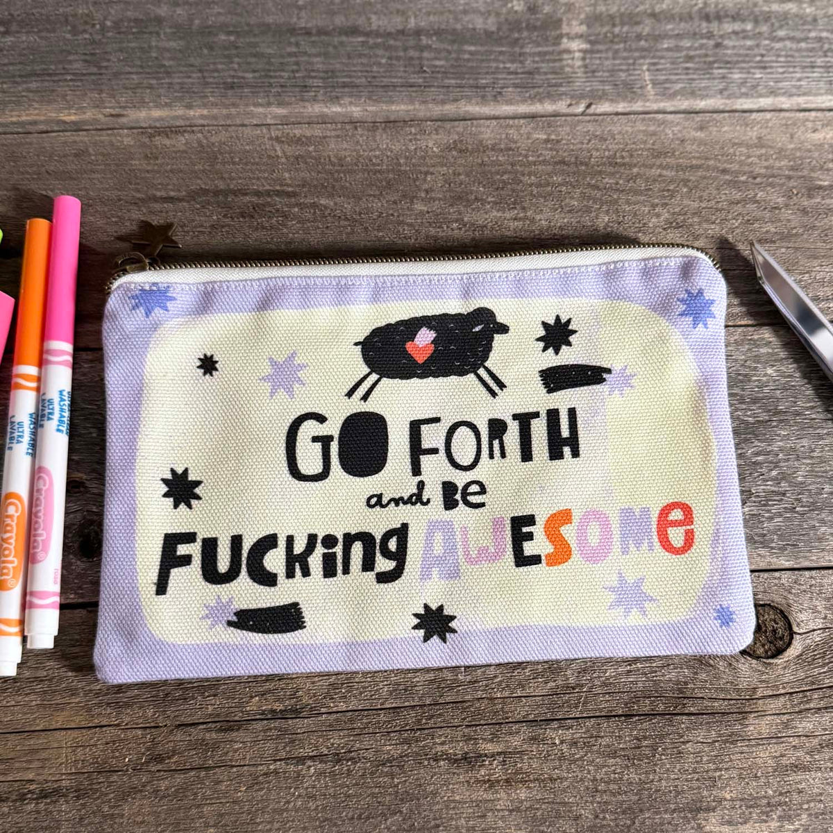 Cotton Canvas Zipper Pouch - Go Forth and Be Awesome