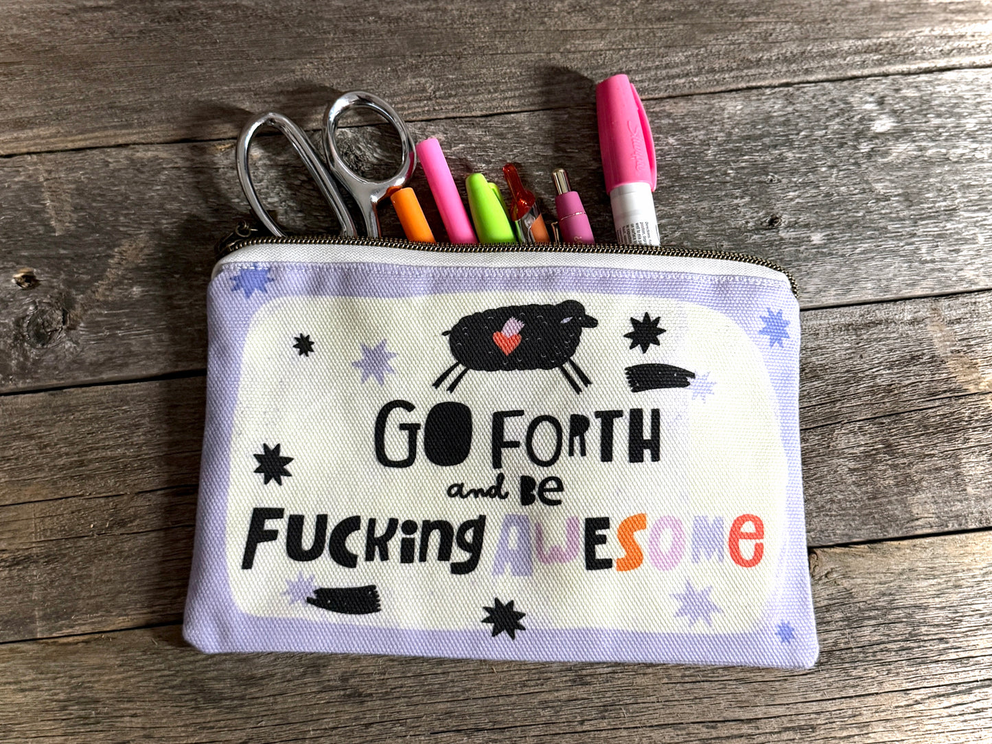Zippered Canvas Pouch - Swears and Affirmations