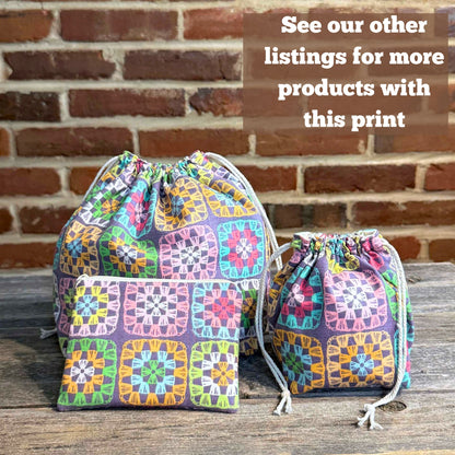 Drawstring Bag | Yarn Bowl | Project Bag | Dice Bag - Granny Square