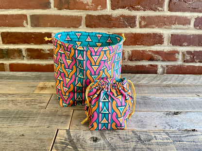 Drawstring Pouch | Yarn Bowl | Project Bag | Sock Bag - Retro Stitches