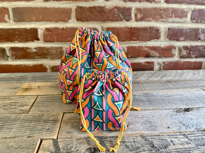 Drawstring Pouch | Yarn Bowl | Project Bag | Sock Bag - Retro Stitches