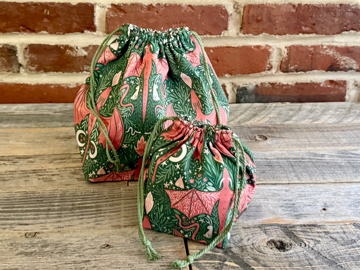 Drawstring Pouch | Yarn Bowl | Project Bag | Sock Bag - Enchanted Dragon
