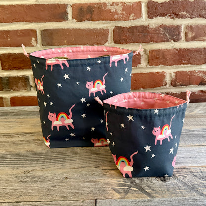 Drawstring Pouch | Yarn Bowl | Project Bag | Sock Bag - Cosmic Kitties