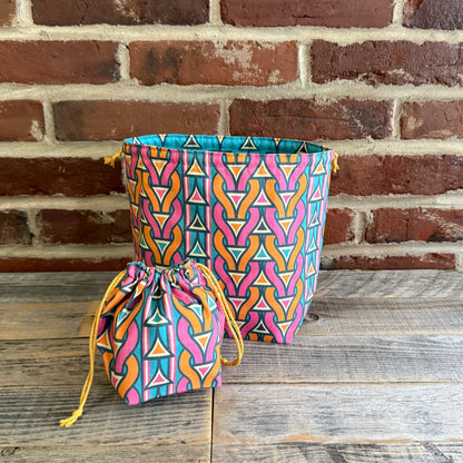 Drawstring Pouch | Yarn Bowl | Project Bag | Sock Bag - Retro Stitches
