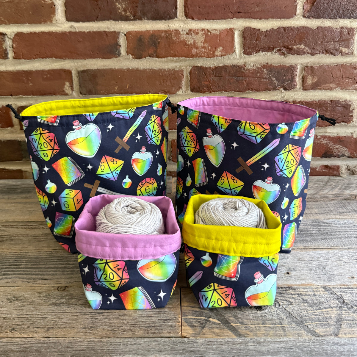 Drawstring Pouch | Yarn Bowl | Project Bag | Sock Bag - Roll for Rainbow