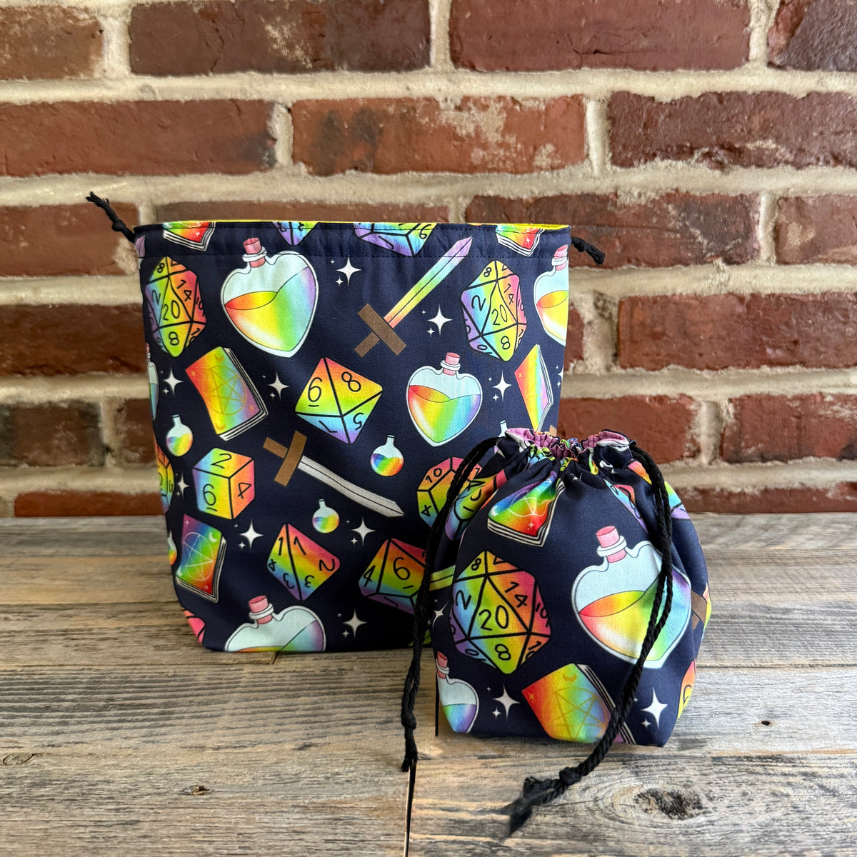 Drawstring Pouch | Yarn Bowl | Project Bag | Sock Bag - Roll for Rainbow