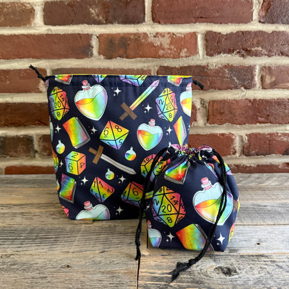 Drawstring Pouch | Yarn Bowl | Project Bag | Sock Bag - Roll for Rainbow