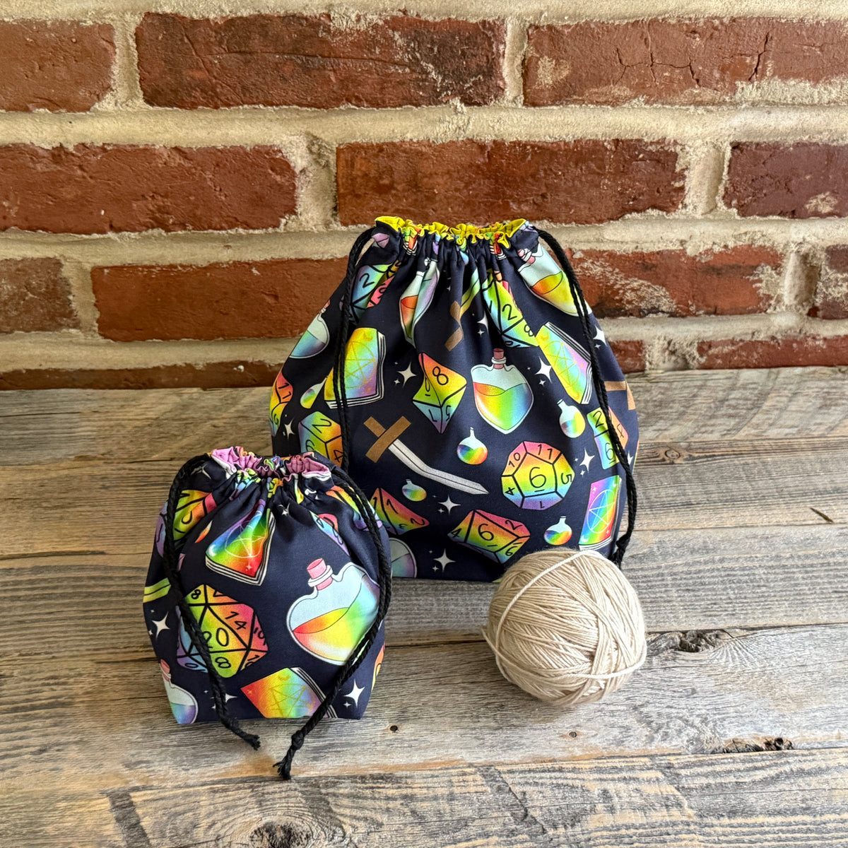 Drawstring Pouch | Yarn Bowl | Project Bag | Sock Bag - Roll for Rainbow