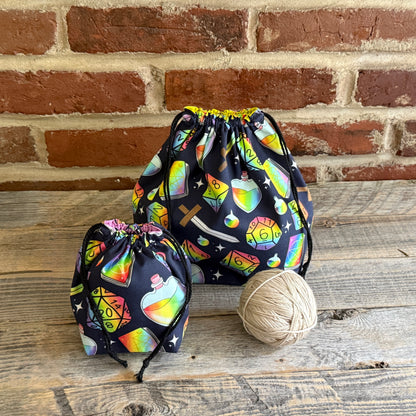 Drawstring Pouch | Yarn Bowl | Project Bag | Sock Bag - Roll for Rainbow