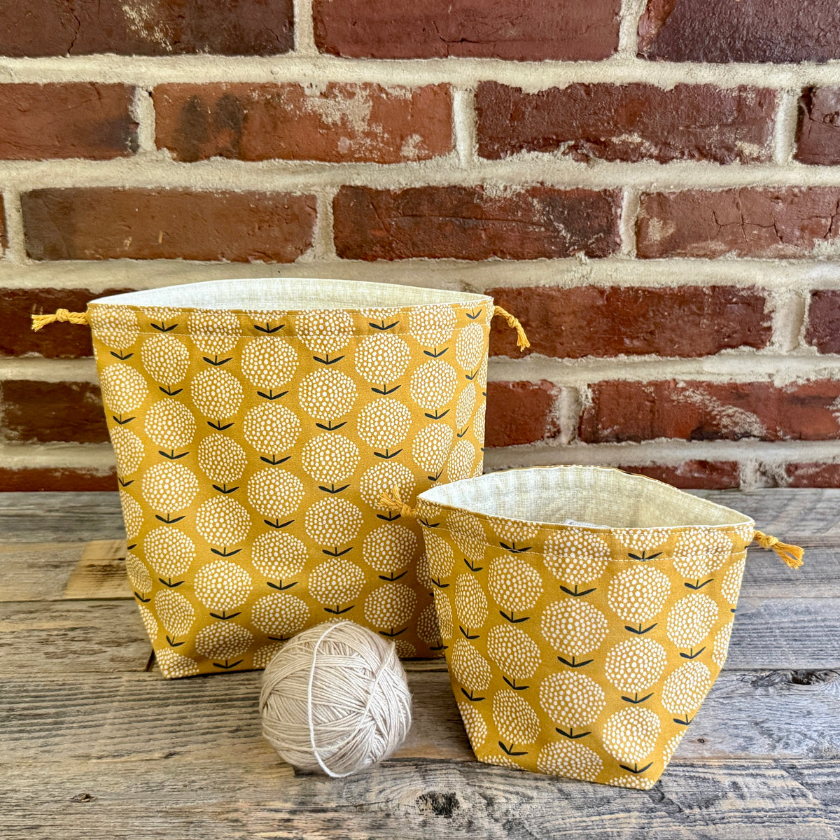 Drawstring Pouch | Yarn Bowl | Project Bag | Sock Bag - Golden Blooms