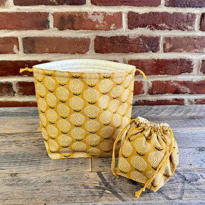 Drawstring Pouch | Yarn Bowl | Project Bag | Sock Bag - Golden Blooms
