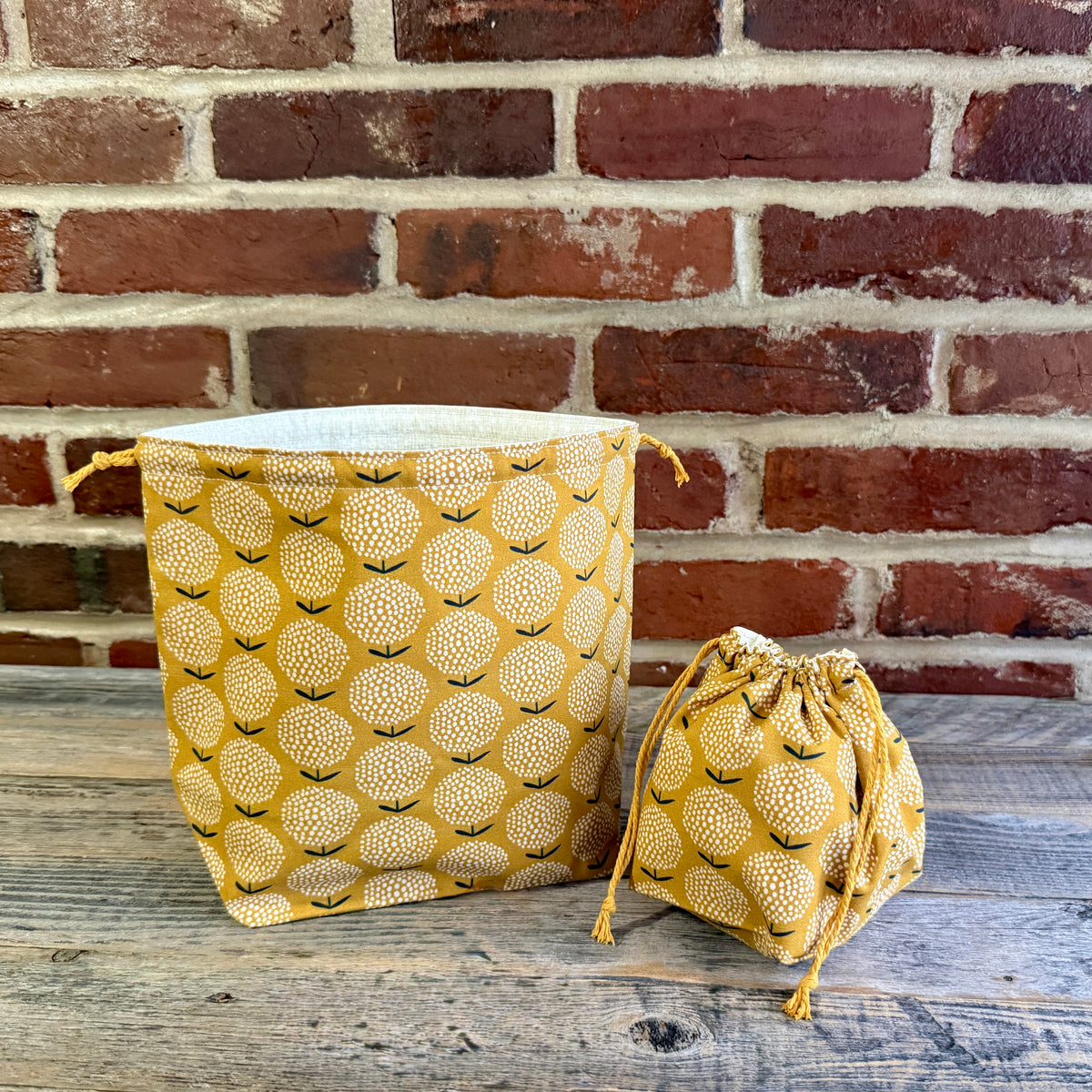 Drawstring Pouch | Yarn Bowl | Project Bag | Sock Bag - Golden Blooms