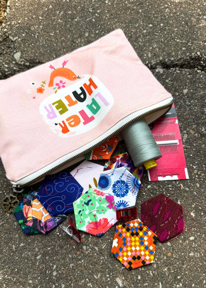 Later Hater - Canvas rectangular zippered pouch, pencil case, pen pouch, makeup bag, notions bag