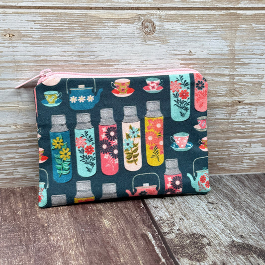Small Zip Pouch - Teapots and Coffee
