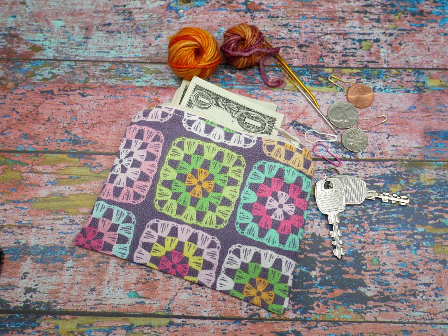 Granny Square zippered notions pouch