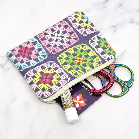 Small Coin Purse, Mini Pouch - Granny Square
