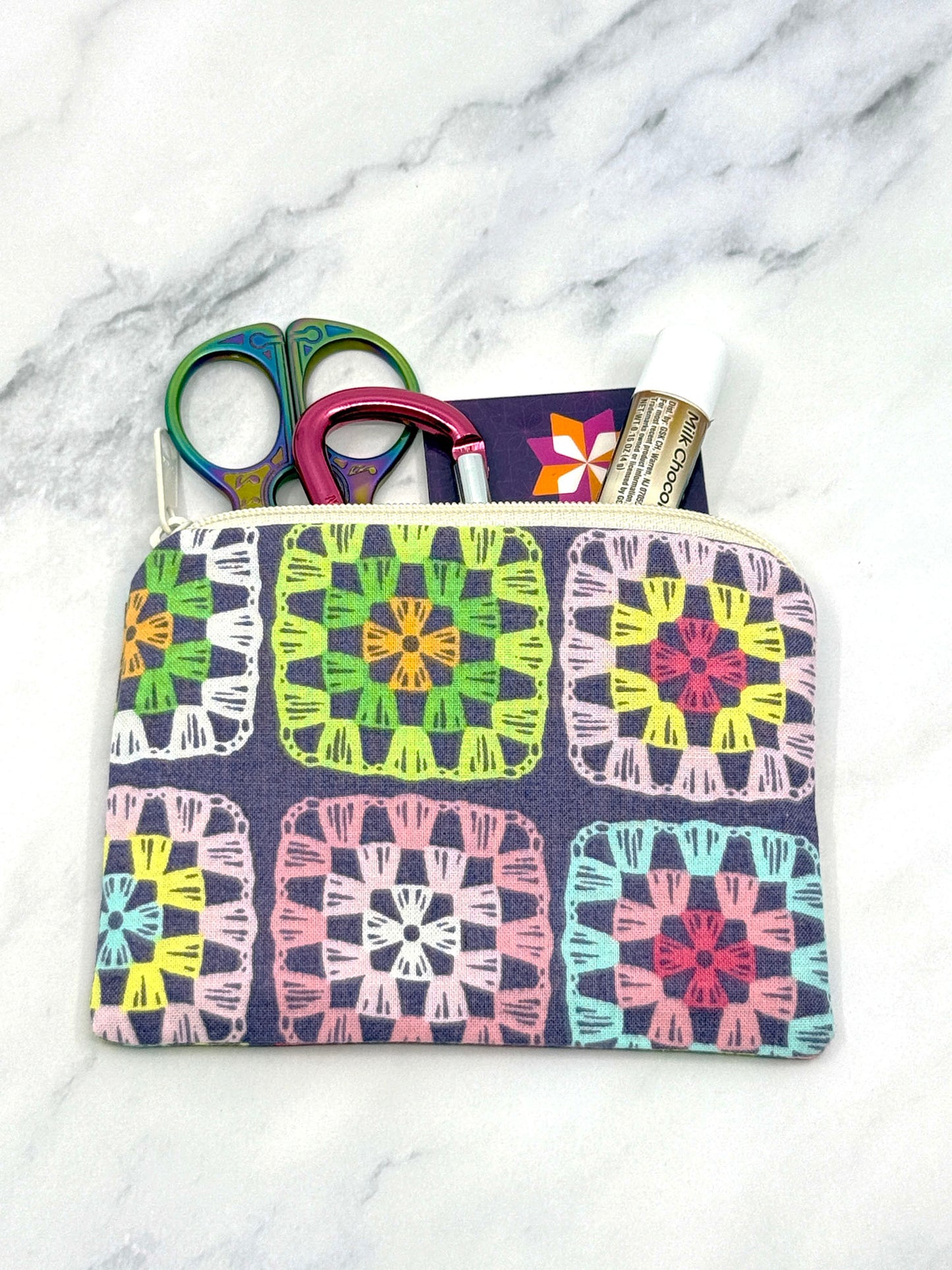 Small Coin Purse, Mini Pouch - Granny Square